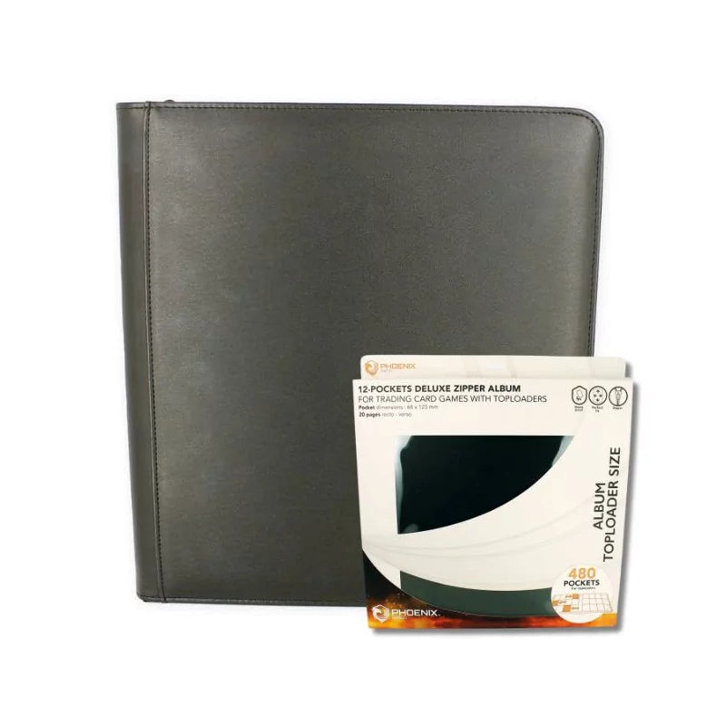 Phoenix Shield Portfolio - NOIR - ALBUM DELUXE ZIP TOPLOADER 12 CASES POUR 480 CARTES
