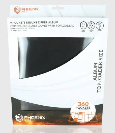 Phoenix Shield Portfolio - POUR TOPLOADERS - ALBUM DELUXE ZIP - NOIR - 20 pages de 9 cases (360 cartes recto-verso) - POUR TOPLOADERS