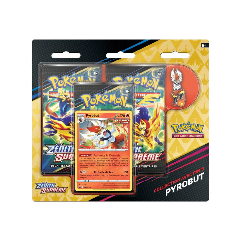 Tripack Collection avec pin's Pokémon Zénith Suprême (EB12.5) Pyrobut 🇫🇷